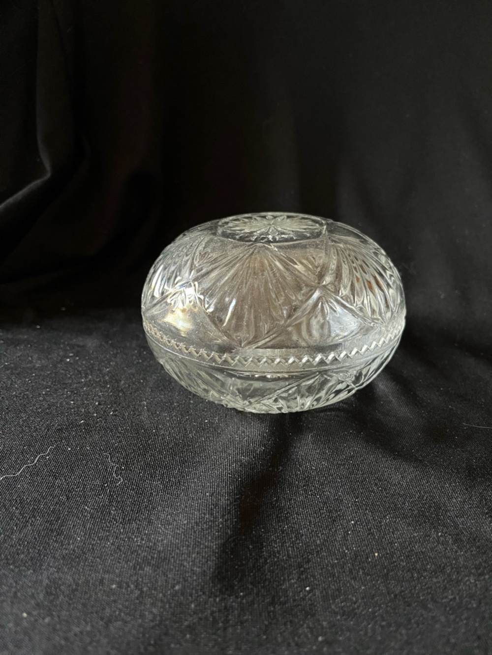 Cut Glass Trinket Jewelry Box - Clear Pressed Glass